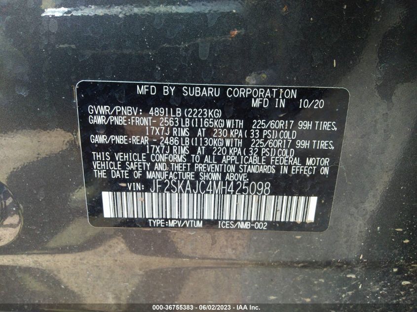 2021 SUBARU FORESTER PREMIUM - JF2SKAJC4MH425098