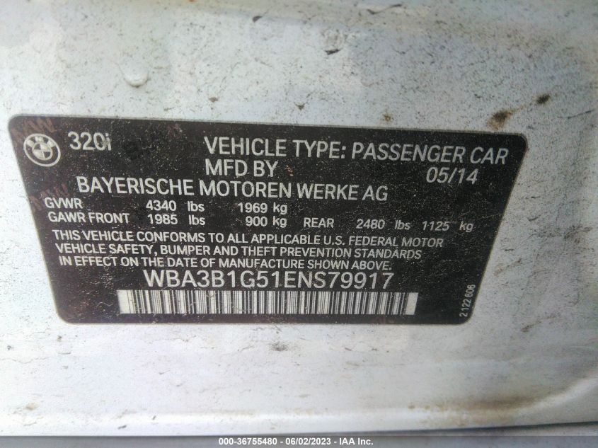 2014 BMW 3 SERIES 320I - WBA3B1G51ENS79917