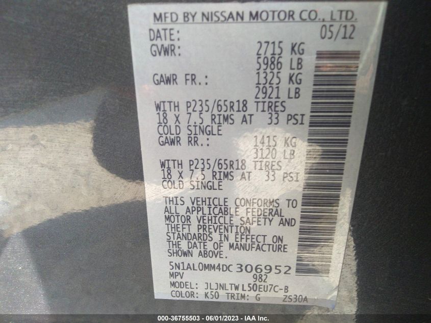 2013 INFINITI JX - 5N1AL0MM4DC306952