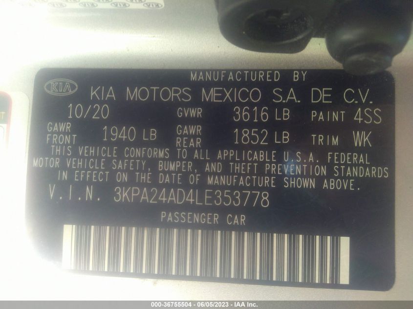 2020 KIA RIO LX - 3KPA24AD4LE353778