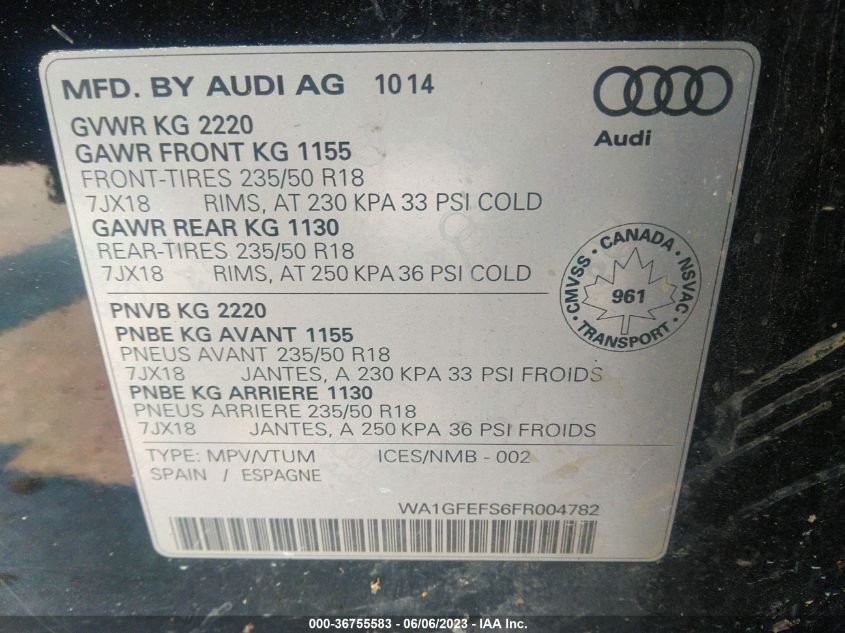 2015 AUDI Q3 TECHNIK - WA1GFEFS6FR004782