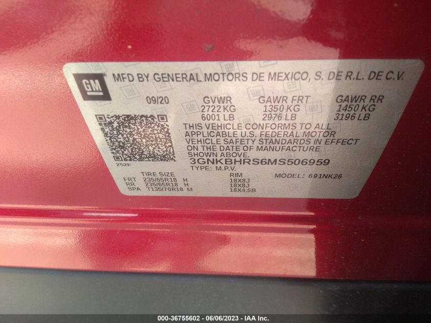 2021 CHEVROLET BLAZER LT - 3GNKBHRS6MS506959