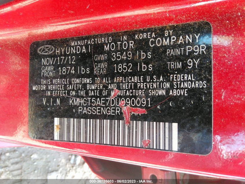 2013 HYUNDAI ACCENT GS - KMHCT5AE7DU090091