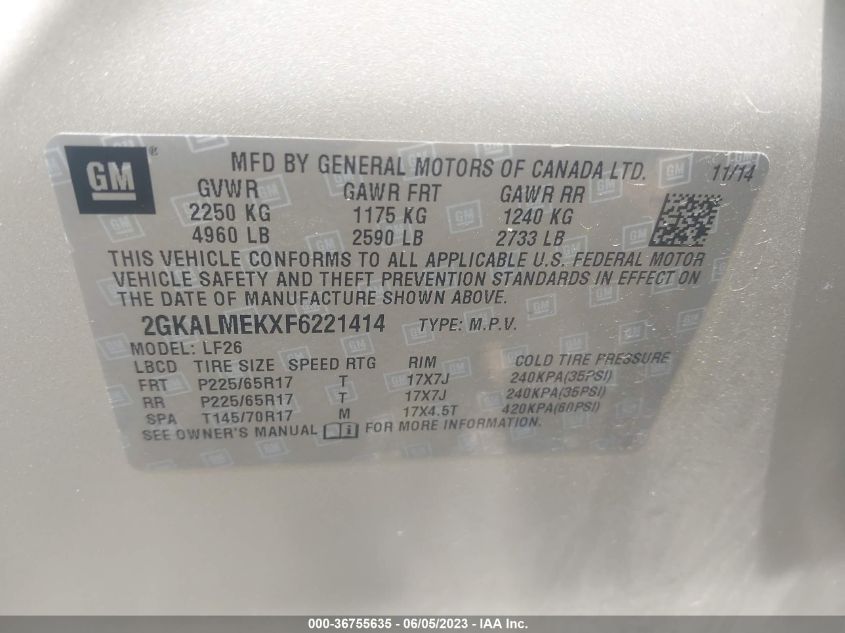 2015 GMC TERRAIN SLE - 2GKALMEKXF6221414