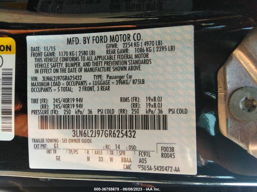 2016 LINCOLN MKZ - 3LN6L2J97GR625432