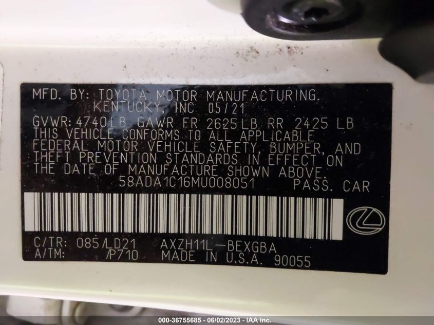 2021 LEXUS ES ES 300H - 58ADA1C16MU008051