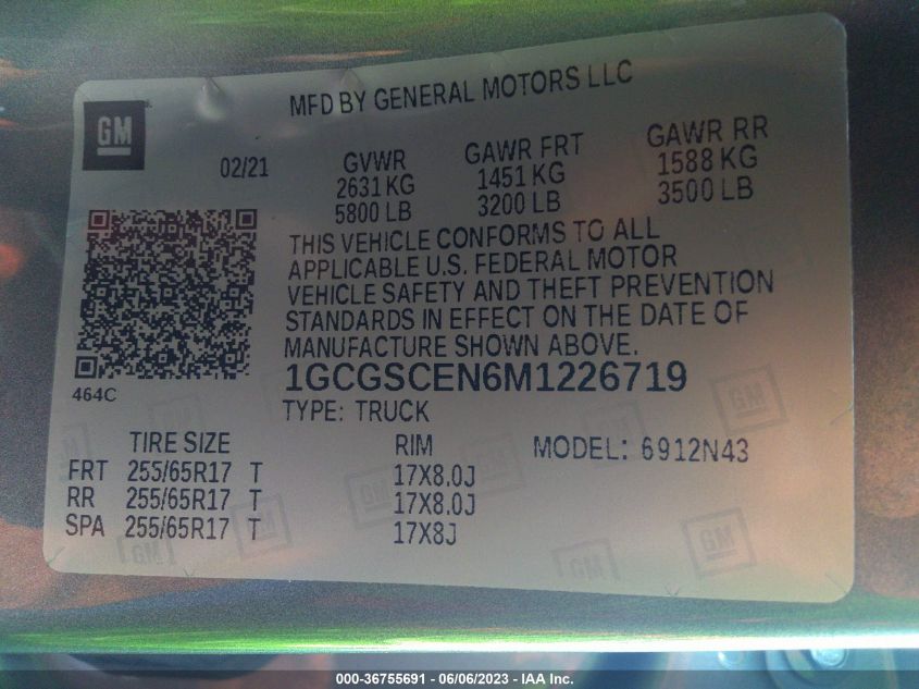2021 CHEVROLET COLORADO 2WD LT - 1GCGSCEN6M1226719