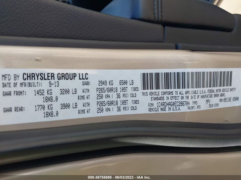 2014 DODGE DURANGO SXT - 1C4RDHAG0EC286704