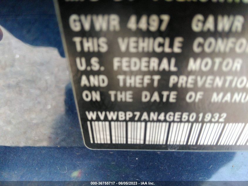 2016 VOLKSWAGEN CC SPORT/R-LINE - WVWBP7AN4GE501932