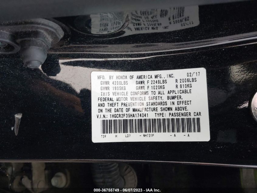 2017 HONDA ACCORD SEDAN LX - 1HGCR2F35HA174041