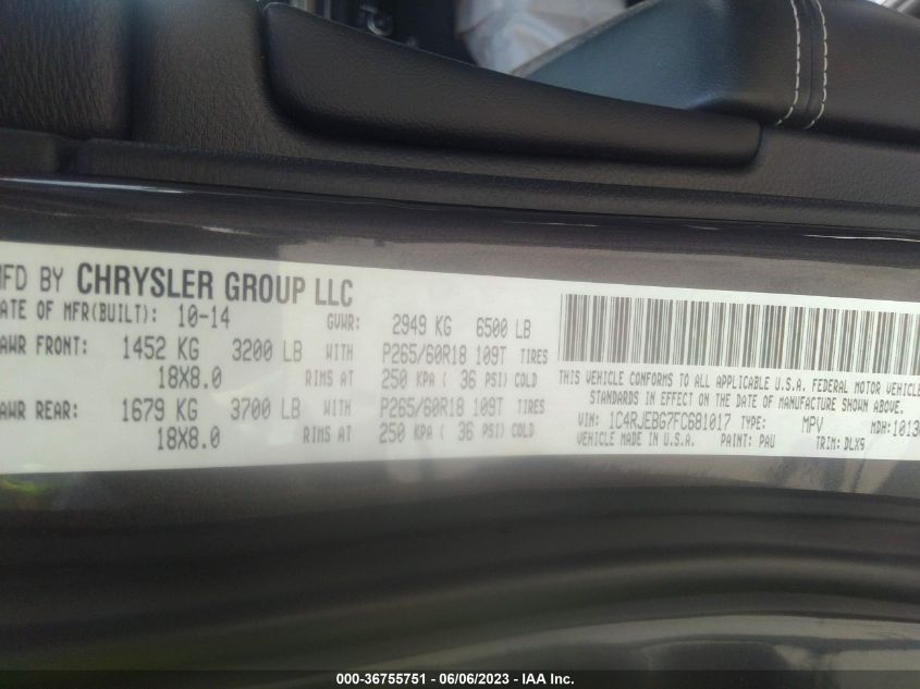2015 JEEP GRAND CHEROKEE LIMITED - 1C4RJEBG7FC681017