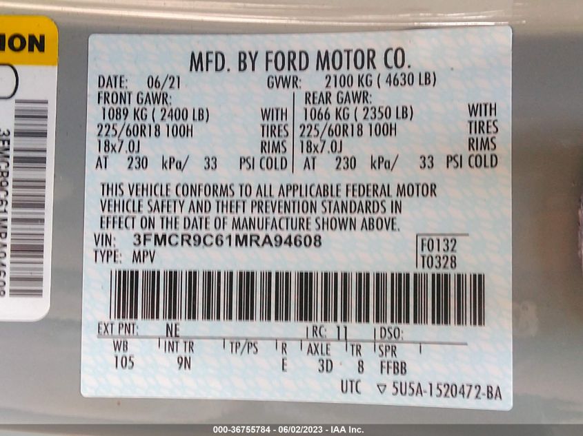 2021 FORD BRONCO SPORT OUTER BANKS - 3FMCR9C61MRA94608