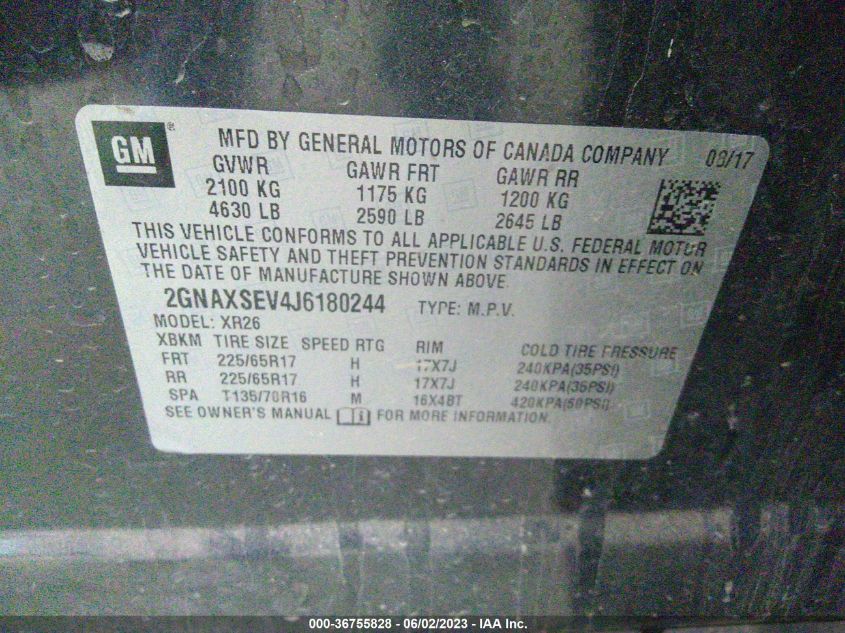 2018 CHEVROLET EQUINOX LT - 2GNAXSEV4J6180244