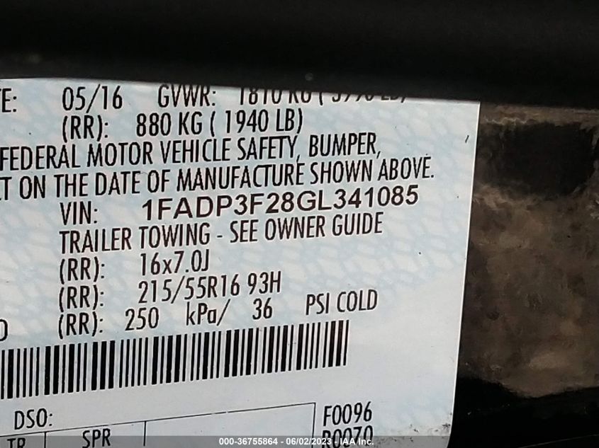2016 FORD FOCUS SE - 1FADP3F28GL341085