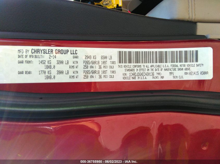 2014 DODGE DURANGO LIMITED - 1C4RDJDGXEC420136