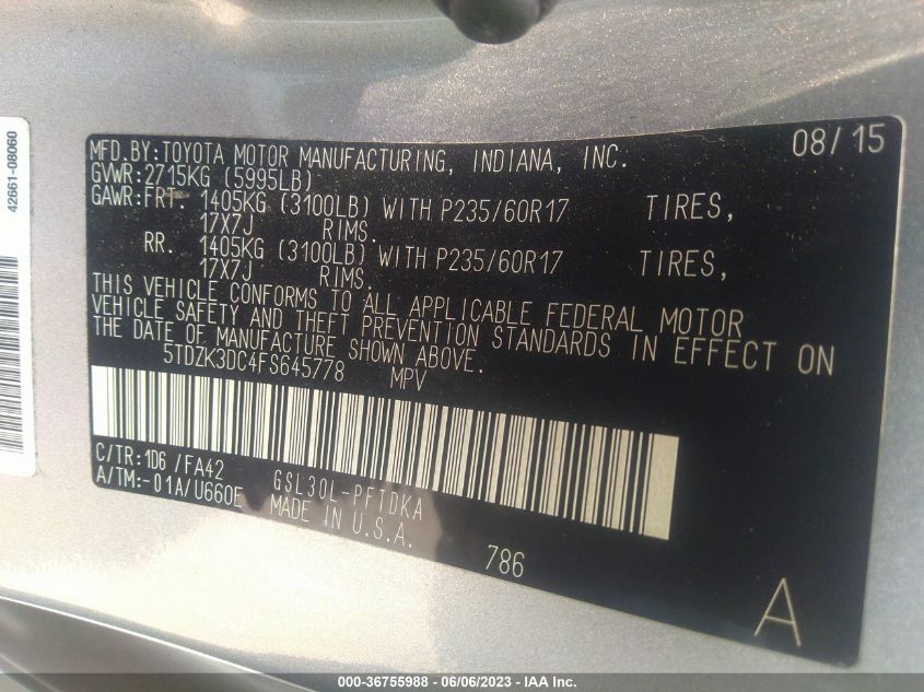 2015 TOYOTA SIENNA L - 5TDZK3DC4FS645778