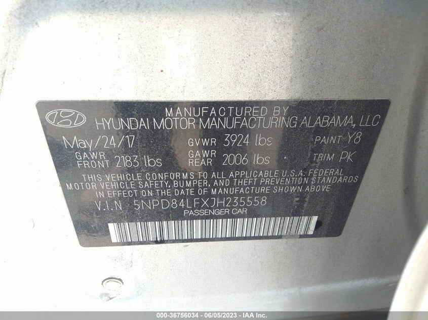 VIN 5NPD84LFXJH235558 2018 HYUNDAI ELANTRA VALUE EDITION