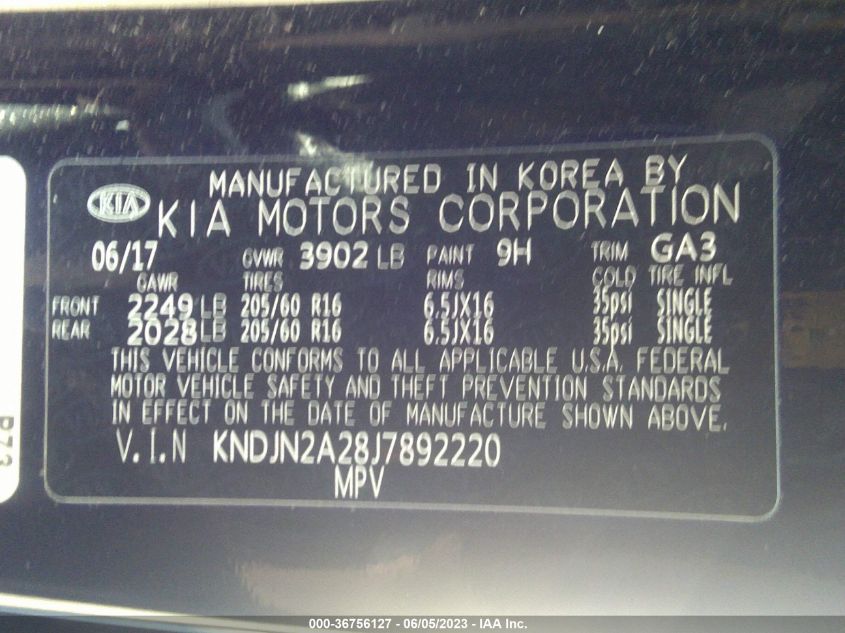 2018 KIA SOUL BASE - KNDJN2A28J7892220