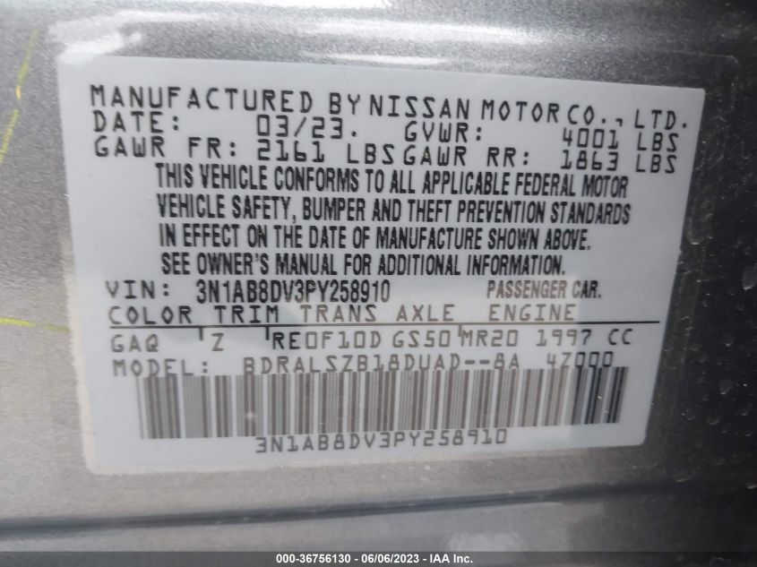 2023 NISSAN SENTRA SR - 3N1AB8DV3PY258910