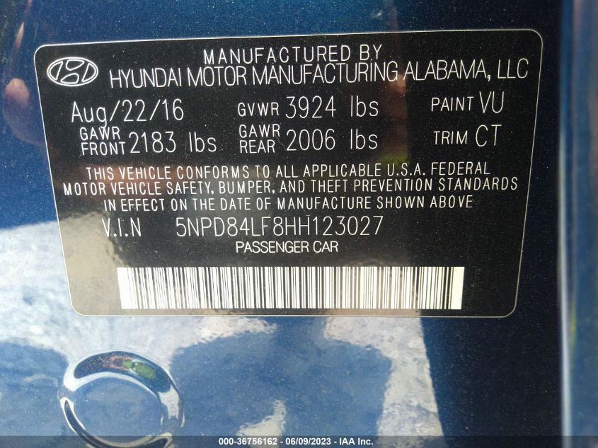 2017 HYUNDAI ELANTRA LIMITED - 5NPD84LF8HH123027