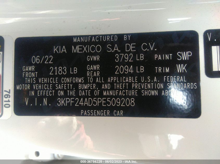 2023 KIA FORTE LXS - 3KPF24AD5PE509208