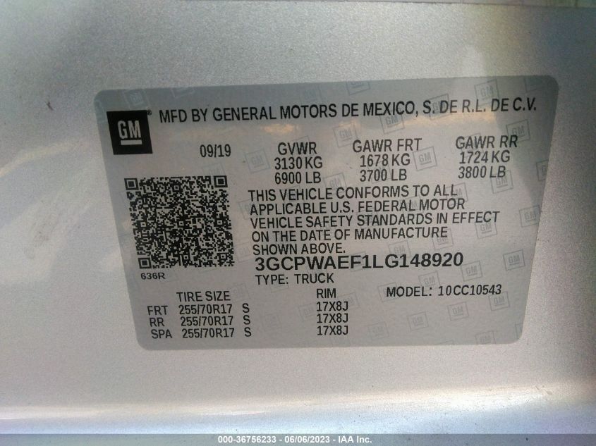 2020 CHEVROLET SILVERADO 1500 WORK TRUCK - 3GCPWAEF1LG148920