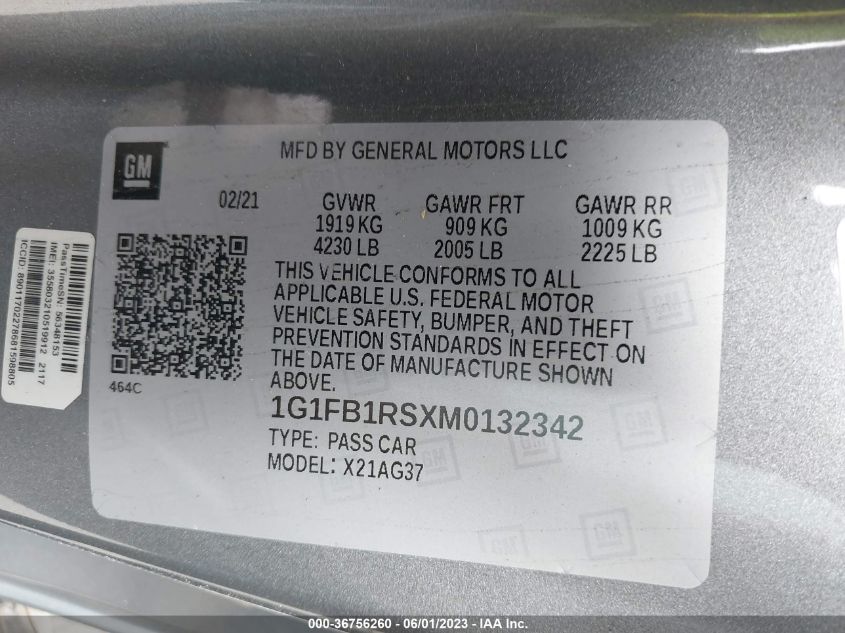 2021 CHEVROLET CAMARO 1LT - 1G1FB1RSXM0132342