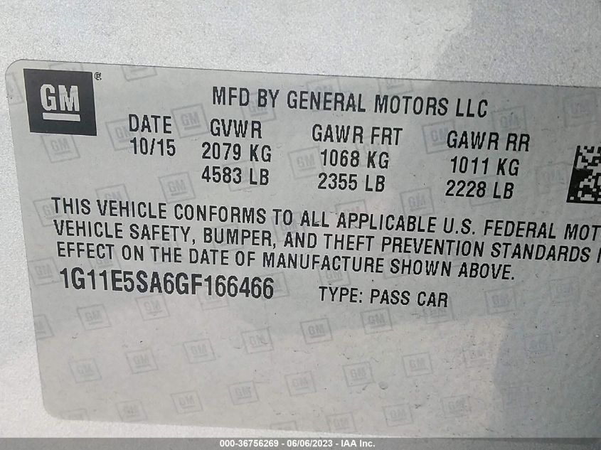 2016 CHEVROLET MALIBU LIMITED LTZ - 1G11E5SA6GF166466