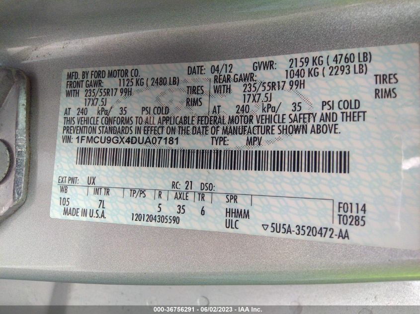 2013 FORD ESCAPE SE - 1FMCU9GX4DUA07181