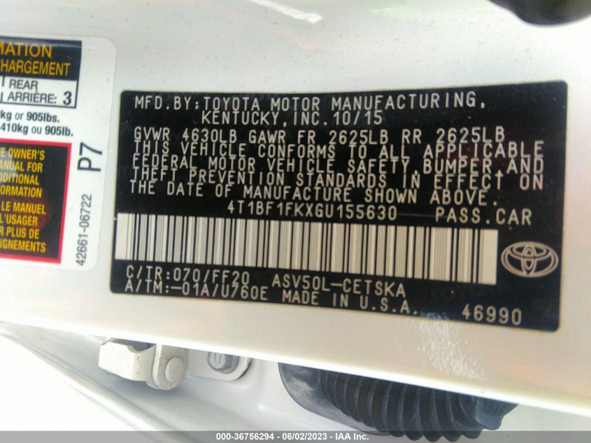 2016 TOYOTA CAMRY SE - 4T1BF1FKXGU155630