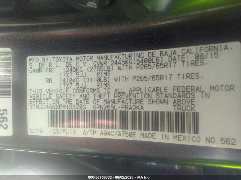2015 TOYOTA TACOMA PRERUNNER - 3TMJU4GNXFM193703