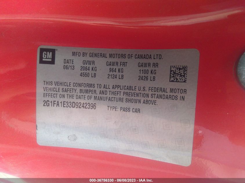 2013 CHEVROLET CAMARO LS - 2G1FA1E33D9242396