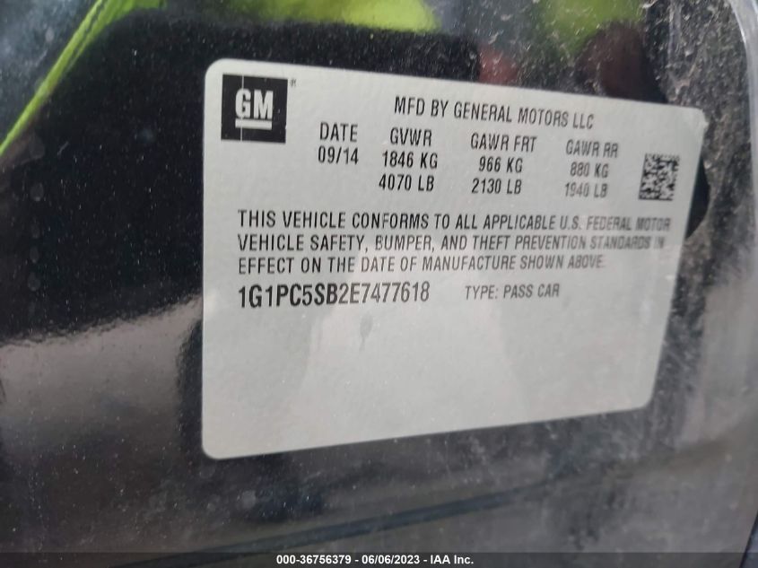 2014 CHEVROLET CRUZE LT - 1G1PC5SB2E7477618