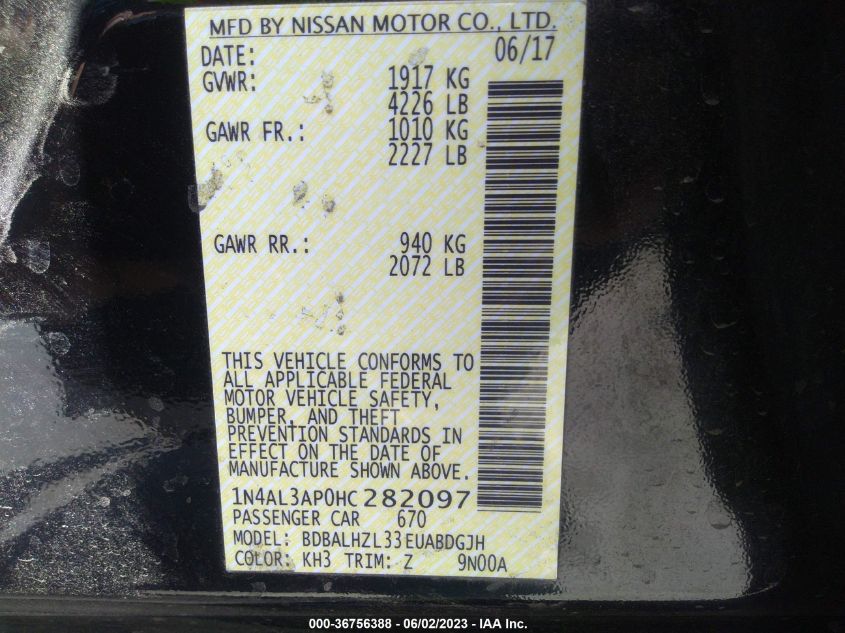2017 NISSAN ALTIMA 2.5 SR - 1N4AL3AP0HC282097