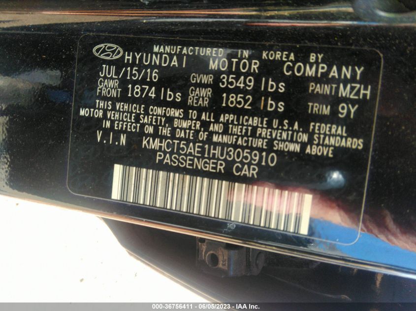 2017 HYUNDAI ACCENT SE - KMHCT5AE1HU305910