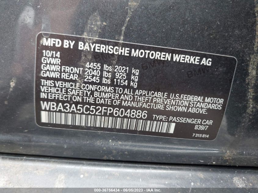 2015 BMW 3 SERIES 328I - WBA3A5C52FP604886