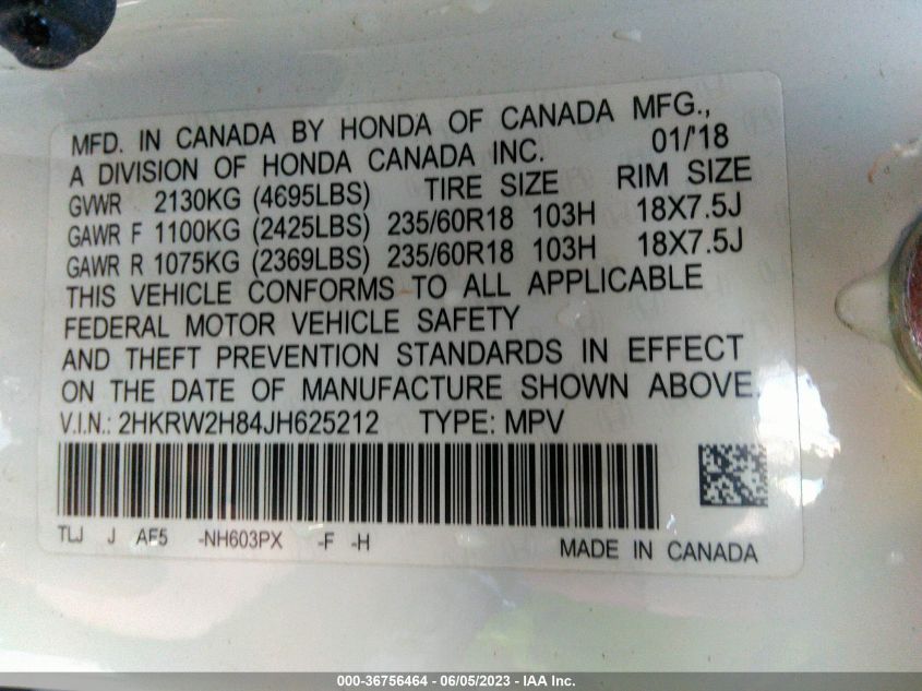 2018 HONDA CR-V EX-L - 2HKRW2H84JH625212