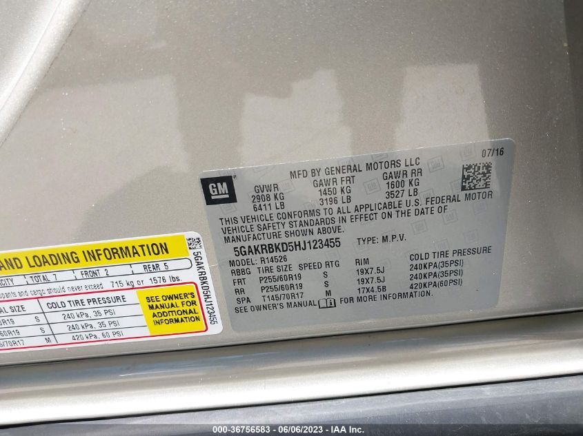 2017 BUICK ENCLAVE - 5GAKRBKD5HJ123455