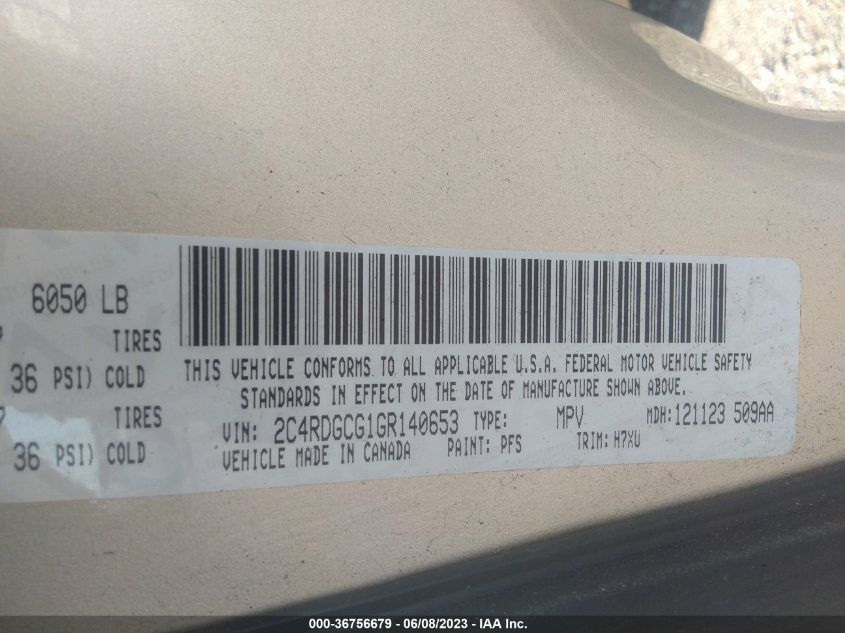 2016 DODGE GRAND CARAVAN SXT - 2C4RDGCG1GR140653