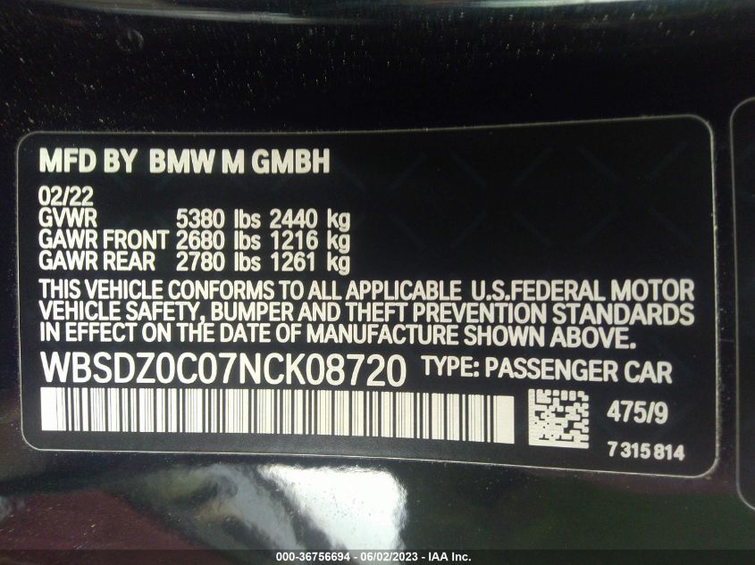 2022 BMW M8 COMPETITION - WBSDZ0C07NCK08720