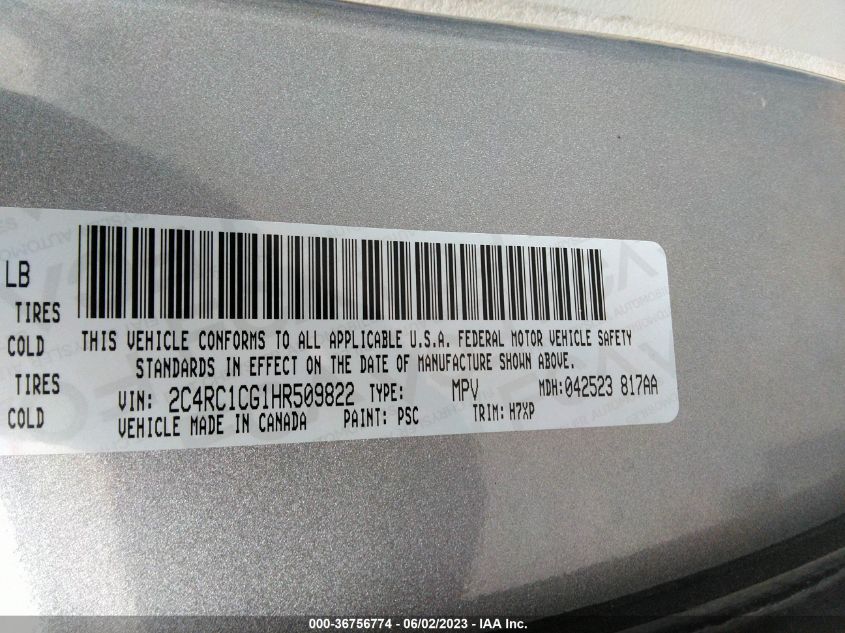 2017 CHRYSLER PACIFICA LX - 2C4RC1CG1HR509822
