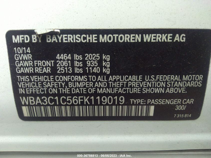 2015 BMW 3 SERIES 328I - WBA3C1C56FK119019