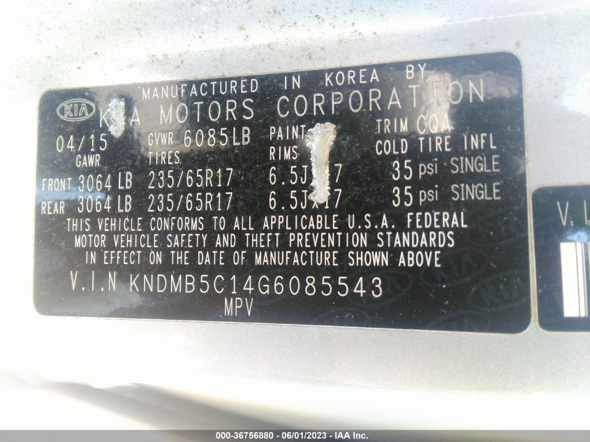2016 KIA SEDONA LX - KNDMB5C14G6085543