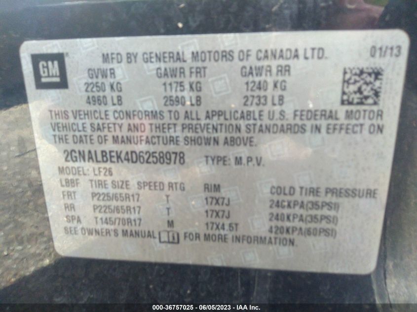 2013 CHEVROLET EQUINOX LS - 2GNALBEK4D6258978