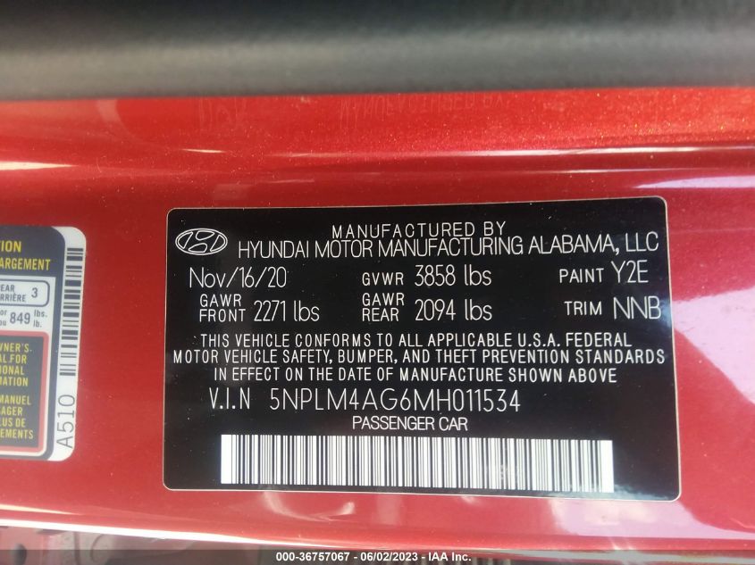 2021 HYUNDAI ELANTRA SEL - 5NPLM4AG6MH011534