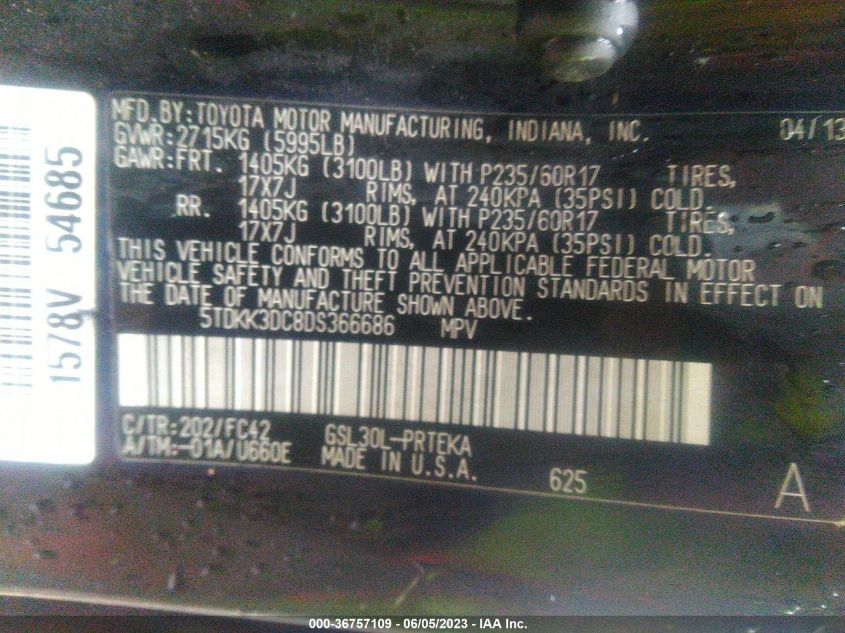 2013 TOYOTA SIENNA LE - 5TDKK3DC8DS366686