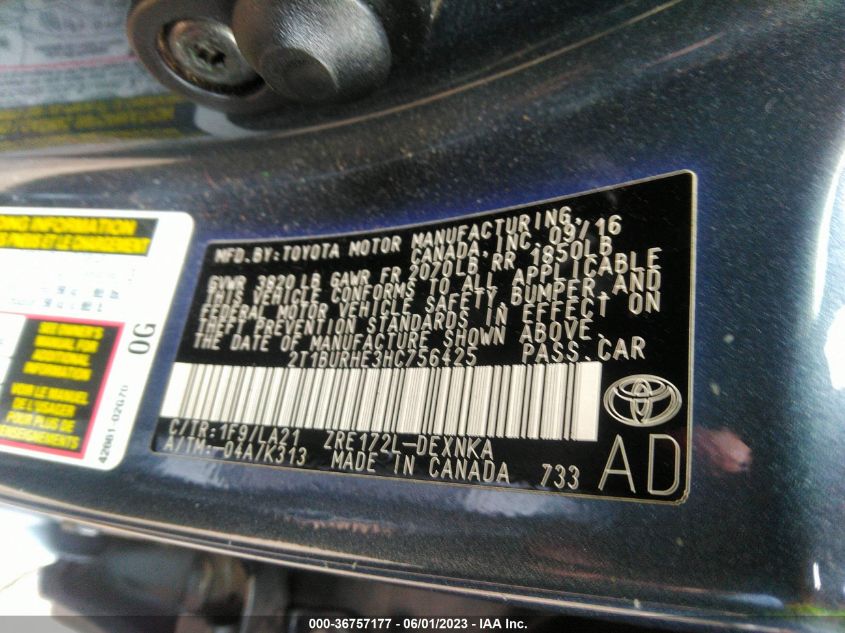 2017 TOYOTA COROLLA L/LE/XLE/SE - 2T1BURHE3HC756425