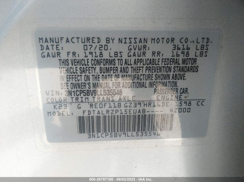 2020 NISSAN KICKS S - 3N1CP5BV9LL535546