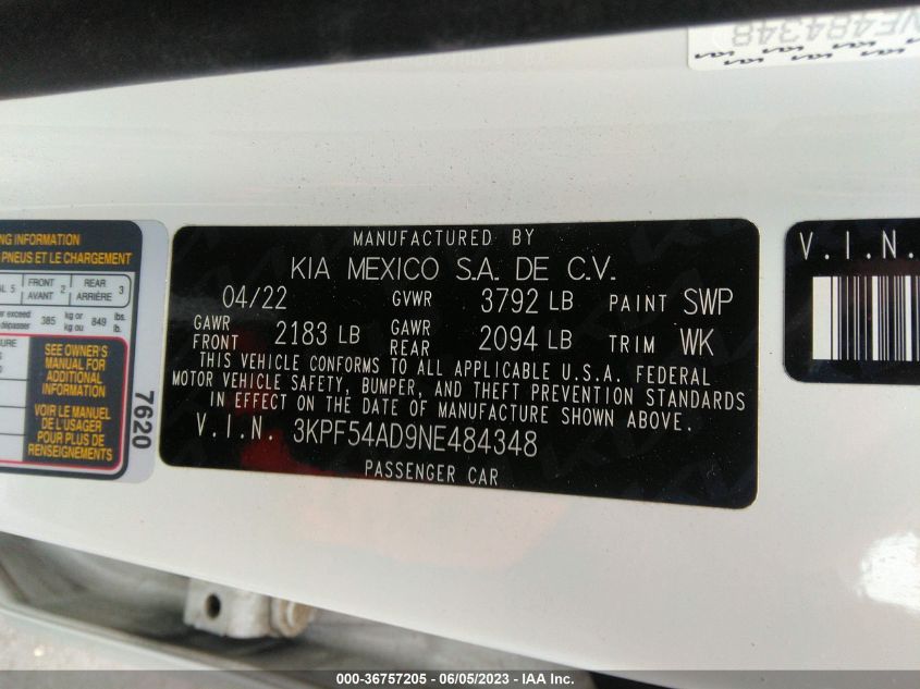 2022 KIA FORTE GT-LINE - 3KPF54AD9NE484348