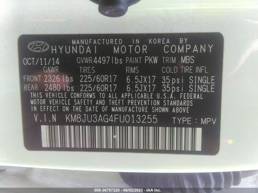 2015 HYUNDAI TUCSON SE - KM8JU3AG4FU013255